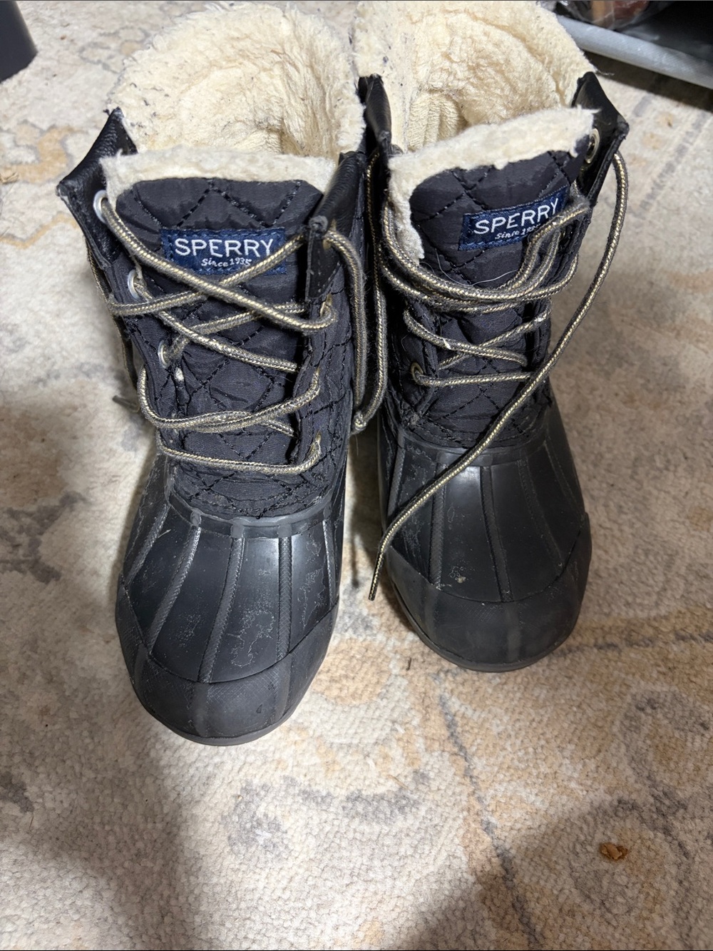 Sperry Kids Black Faux-Fur Lined Rain & Snow Boots